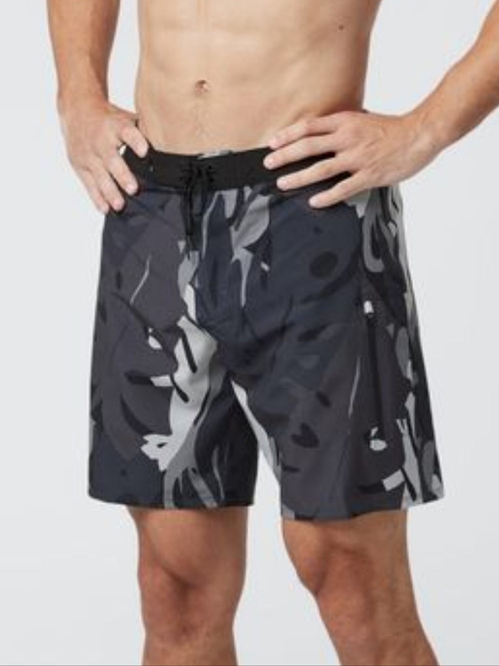 Vuori Men's Black and Gray Camo Board Shorts